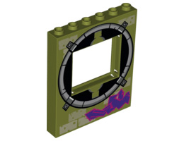 Panel 1 x 6 x 6 with Window with Round Sewer Opening Outline Pattern: {маслинено зелен}