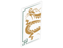 Glass for Window 1 x 4 x 6 with Dark Green Lines and Gold Dragon Head and Midsection on White Background Pattern: {прозрачен}