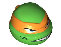 Minifigure, Head Modified Ninja Turtle with Orange Mask and Scowl Pattern (Michelangelo): {ярко зелен}