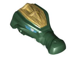 Large Figure Head Modified Chima Crocodile Upper Jaw with Teeth and Gold Armor Pattern: {земно зелен}