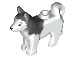 Dog, Husky with Black Eyes, Black Nose and Marbled Dark Bluish Gray Ears and Back Pattern: {бял}