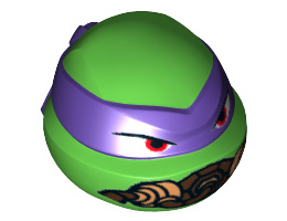 Minifigure, Head Modified Ninja Turtle with Dark Purple Mask and Breathing Apparatus Pattern (Donatello): {ярко зелен}