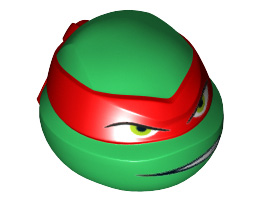 Minifigure, Head Modified Ninja Turtle with Red Mask and Teeth Showing on One Side Pattern (Raphael): {тъмно зелен}