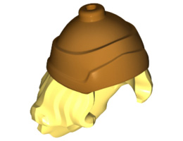 Minifigure, Hair Long Wavy with Gold Greek Soldier Helmet Pattern: {студено жълт}