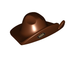 Minifigure, Headgear Hat, Wide Brim with Cut and Tan Patch Pattern: {червеникаво-кафяв}