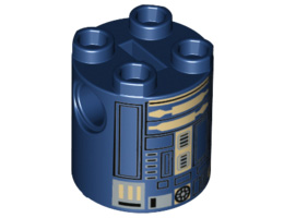 Brick, Round 2 x 2 x 2 Robot Body with Black Lines and Silver and Tan Pattern (Astromech Droid): {земно син}