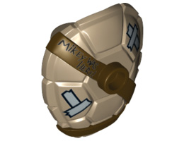 Minifigure, Turtle Shell with Stud with Dark Brown Horizontal and Diagonal Belt with Words 'Mikey was Here!' and Silver Patches Pattern : {пясъчно жълт}