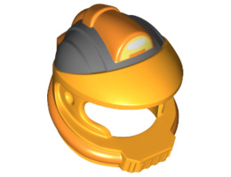 Minifigure, Headgear Helmet Space with Pipes and Mouth Grille with Control Panel and Dark Bluish Gray and Orange Markings Pattern: {огнено жълто-оранжев}