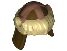 Minifigure, Headgear Helmet Barbarian with Tan Fur and Copper Markings Pattern: {тъмно кафяв}