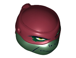 Minifigure, Head Modified Ninja Turtle Type 2 with Dark Red Mask, Headcovering and Closed Mouth Pattern (Raphael): {земно зелен}