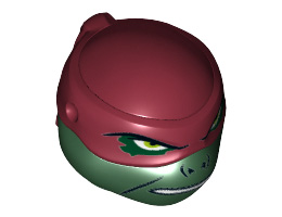 Minifigure, Head Modified Ninja Turtle Type 2 with Dark Red Mask, Headcovering and Teeth Pattern (Raphael): {земно зелен}
