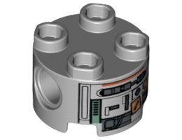 Brick, Round 2 x 2 with Pin Holes with Silver and Dark Orange Robot Pattern (C1-10P): {умерено каменно сив}