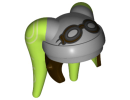 Minifigure, Headgear Headdress SW Twi'lek with Goggles and Light Bluish Gray, Dark Brown Hera Syndulla Pattern: {ярко жълто-зелен}
