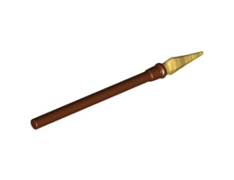 Minifigure, Weapon Pike / Spear Elaborate with Pearl Gold Tip: {червеникаво-кафяв}