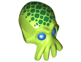 Minifigure, Head Modified Alien with 4 Mouth Tentacles and Blue Eyes and Green Spots Pattern: {ярко жълто-зелен}