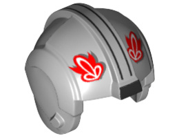 Minifigure, Headgear Helmet SW Rebel Pilot with Red T-16 Skyhopper Pilot Logo and Two Black Stripes Pattern: {умерено каменно сив}