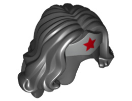 Minifigure, Hair Female Long Wavy with Silver Tiara and Red Star Pattern (Wonder Woman): {черен}