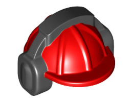 Minifigure, Headgear Helmet Construction with Black Ear Protector / Headphones Pattern: {ярко червен}