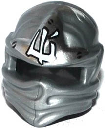 Minifigure, Headgear Ninjago Wrap with White Ninjago Logogram 'Ice' Pattern (Zane): {сребърно метален}