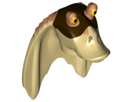 Minifigure, Head Modified SW Gungan Flat Eyes with Nougat Top and Dark Brown Mask Pattern : {тухлено жълт}