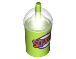 Minifigure, Utensil Cup, Dome Lid Cup and Straw with Trans-Clear Lid and Dark Purple and Orange 'SQUISHEE' Pattern: {ярко жълто-зелен}
