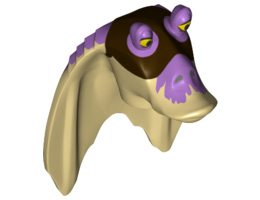 Minifigure, Head Modified SW Gungan Flat Eyes with Lavender Top and Dark Brown Mask Pattern: {тухлено жълт}