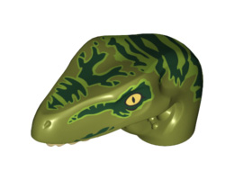 Dinosaur Head Raptor with Pin Hole, Tan Teeth and Dark Green Stripes over Lime Pattern: {маслинено зелен}