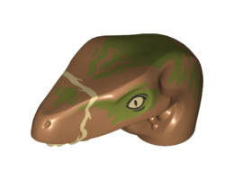 Dinosaur Head Raptor with Pin Hole, Tan Teeth and Olive Green Blotches Pattern: {умерен нуга}