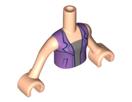 Torso Mini Doll Friends Medium Lavender Open Vest with Silver Buttons over Silver Top Pattern, Light Nougat Arms with Hands: {светло нуга}