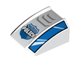 Slope, Curved 2 x 2 Lip with 'POLICE', Badge, Grille and Red and Blue Sides Pattern (10687): {бял}