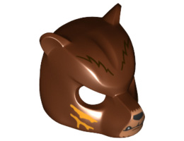 Minifigure, Headgear Mask Bear with Black Nose, Medium Nougat Face and Orange Slash Marks Pattern: {червеникаво-кафяв}