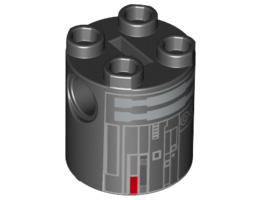 Brick, Round 2 x 2 x 2 Robot Body with Gray Lines and Red and Silver Pattern (Imperial Astromech Droid): {черен}