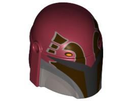 Minifigure, Headgear Helmet with Holes, SW Mandalorian with Dark Brown Facial Details Pattern: {нов тъмно червен}