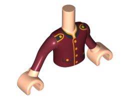 Torso Mini Doll Friends Dark Red Jacket with 2 Pockets, Gold Buttons and Black Collar Pattern, Light Nougat Arms with Hands with Dark Red Sleeves Pattern : {светло нуга}