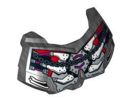 Large Figure Chest Armor Small with 6 White Bones, Magenta Wires, and Pearl Dark Gray Chain on Red and Silver Armor Plating Pattern : {титаниево метален}