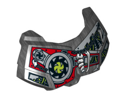 Large Figure Chest Armor Small with White Bones, Lime Wires, Pearl Dark Gray Chain and Silver Blades on Red and Silver Armor Plating Pattern : {титаниево метален}