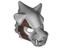 Minifigure, Headgear Mask Tiger with White Fang, Copper Fang and Copper Armor with Rivets Pattern: {умерено каменно сив}