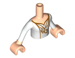Torso Mini Doll Friends White Top with Gold Filigree Pattern, Light Nougat Arms with Hands with White Sleeves: {светло нуга}