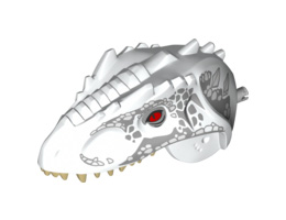 Dinosaur Head Indominus rex with Pin, Tan Teeth, Red Eyes and Light Bluish Gray Scales Pattern: {бял}