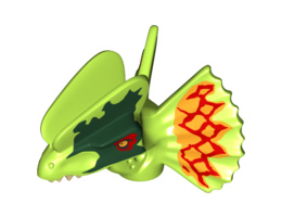 Dinosaur Head Dilophosaurus with Dark Green and Red Around Eyes and Red and Orange on Frill Pattern: {ярко жълто-зелен}