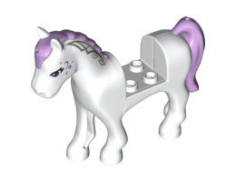 Horse with 2 x 2 Cutout, Lavender Eyes, Face Decoration, Mane and Tail Pattern: {бял}