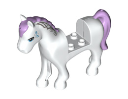 Horse with 2 x 2 Cutout, Blue Eyes and Face Decoration, Lavender Mane and Tail Pattern: {бял}