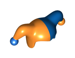 Minifigure, Headgear Jester's Cap with Blue Left Side and Blue Pom Pom Right Side Pattern: {ярко оранжев}