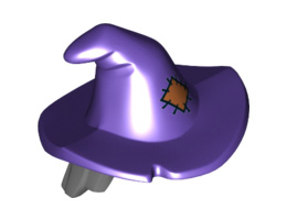 Minifigure, Hair Combo, Hair with Hat, Mid-Length Scraggly with Dark Purple Floppy Witch Hat with Orange Patch Pattern: {тъмно каменно сив}