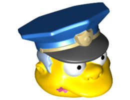 Minifigure, Head Modified Simpsons Chief Wiggum with Pink Doughnut Frosting Splotch on Mouth Pattern: {ярко жълт}