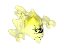 Minifigure, Headgear Mask Ninjago Skreemer with Dark Purple Eyes and Mouth Lopsided with White Pointed Teeth Pattern: {прозрачно флуорисциращо зелен}