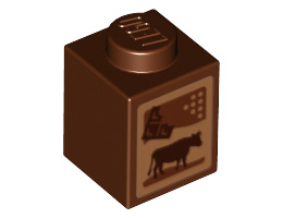 Brick 1 x 1 with Cow and Chocolate Pattern (Chocolate Milk Carton): {червеникаво-кафяв}
