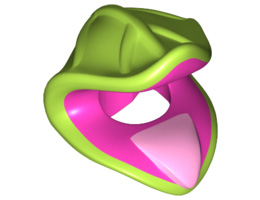 Minifigure, Headgear Plant Venus Fly Trap with Lime Leaves and Bright Pink Tongue Pattern: {ярко пурпурен}