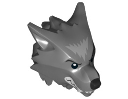 Minifigure, Head Modified Werewolf with Smooth Hair and Brow with Black Nose, White Teeth and Fangs and Gray Fur Pattern: {тъмно каменно сив}