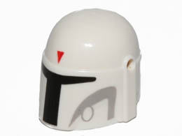 Minifigure, Headgear Helmet with Holes, SW Mandalorian with Red Triangle and Light Bluish Gray Pattern: {бял}